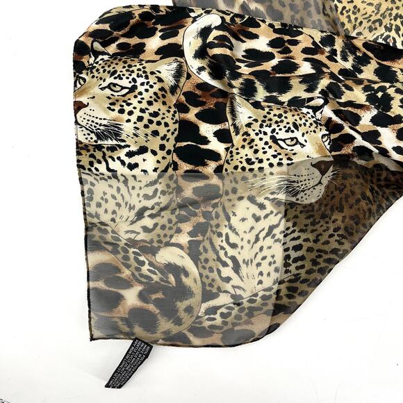 Leopard Print Long Scarf Brown Gold Satin - Picture 5 of 5